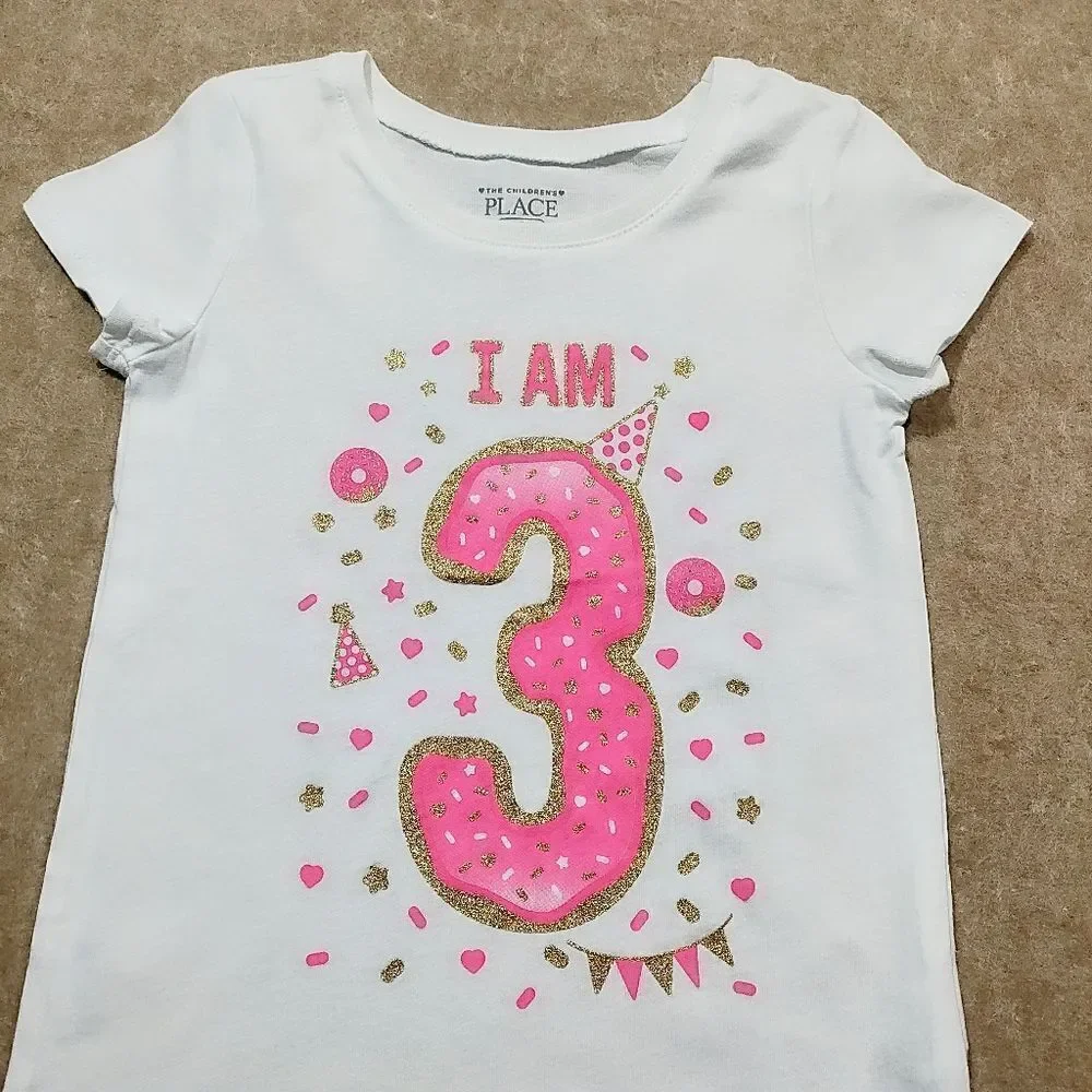 The Children's Place Pink and White Birthday Tee -Q
